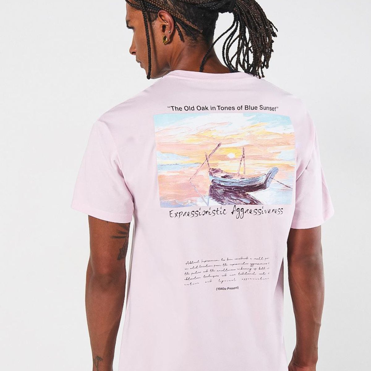 KOAJ - KOAJ Camiseta rosada clara manga corta con paisaje artístico Hombre