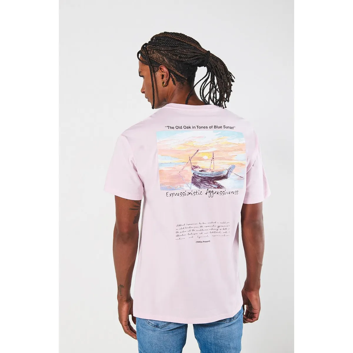 KOAJ - KOAJ Camiseta rosada clara manga corta con paisaje artístico Hombre