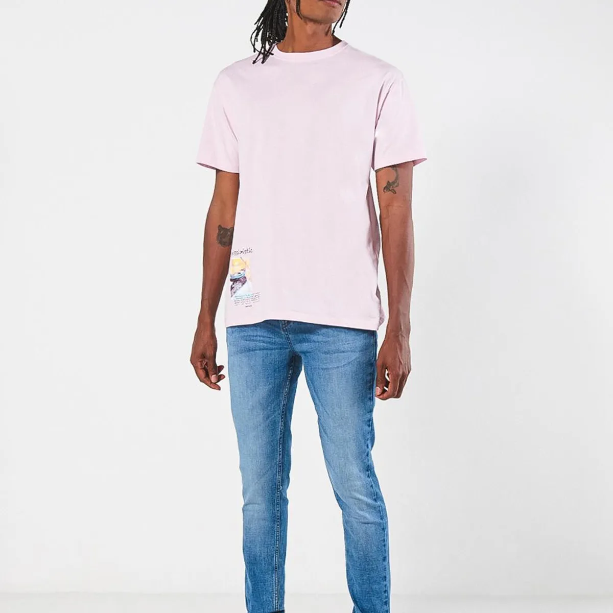 KOAJ - KOAJ Camiseta rosada clara manga corta con paisaje artístico Hombre