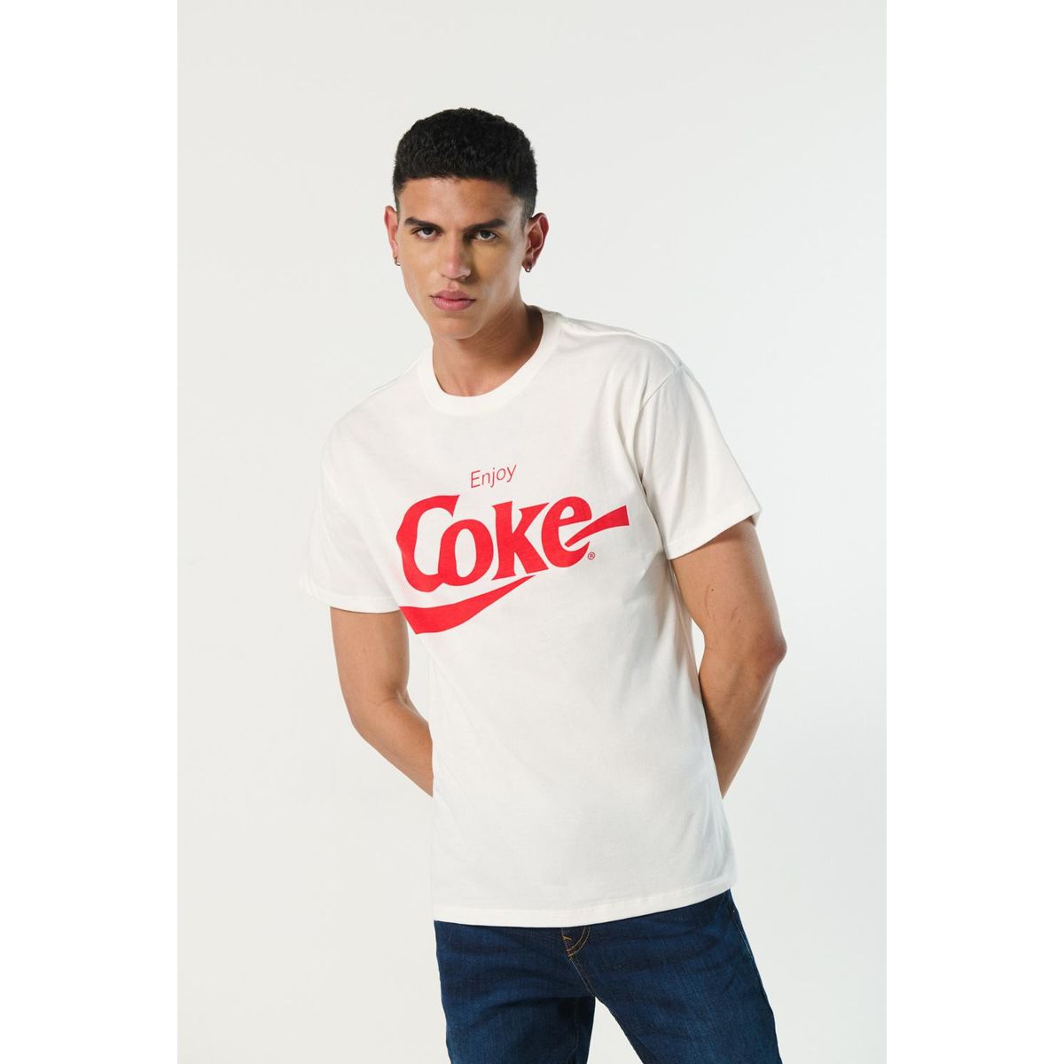 KOAJ - KOAJ Camiseta para hombre cuello redondo crema clara cuenta  Hombre