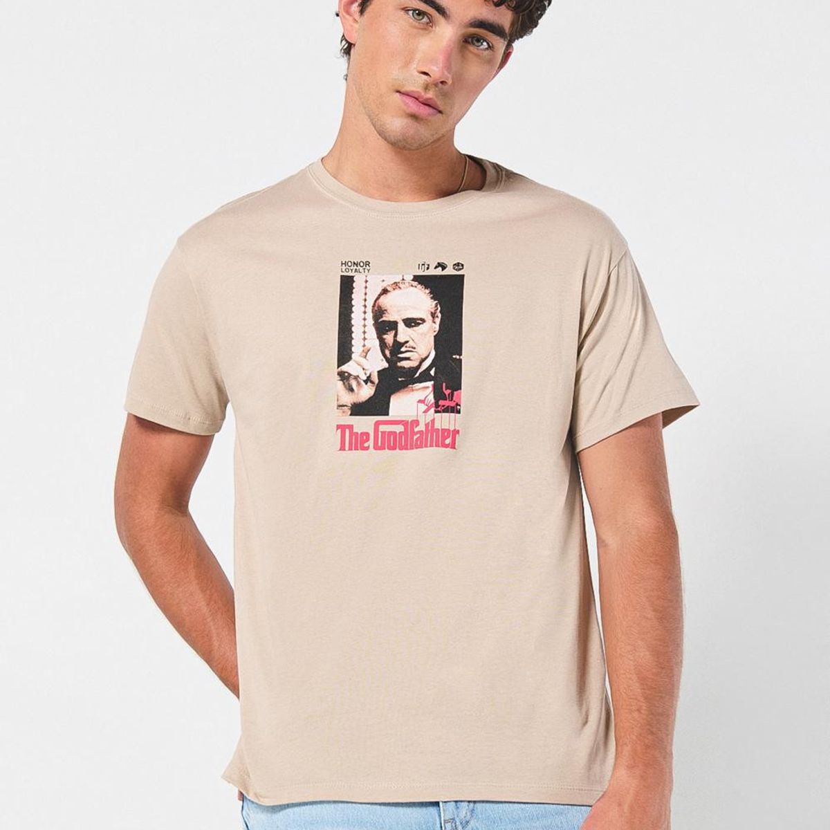 KOAJ - KOAJ Camiseta kaki cuello redondo con diseño del Padrino Hombre