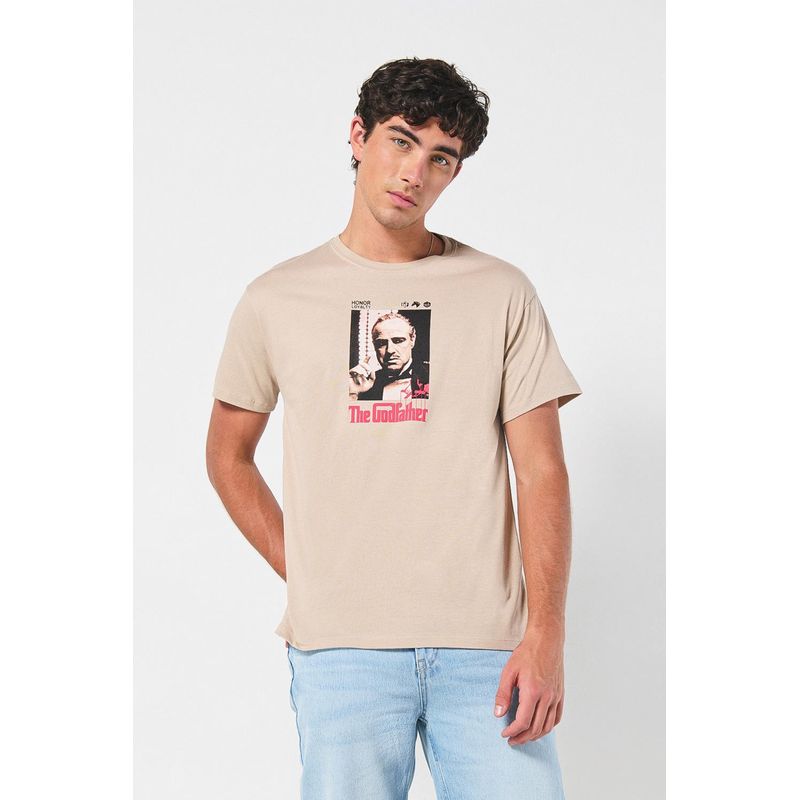 KOAJ - KOAJ Camiseta kaki cuello redondo con diseño del Padrino HOMBRE