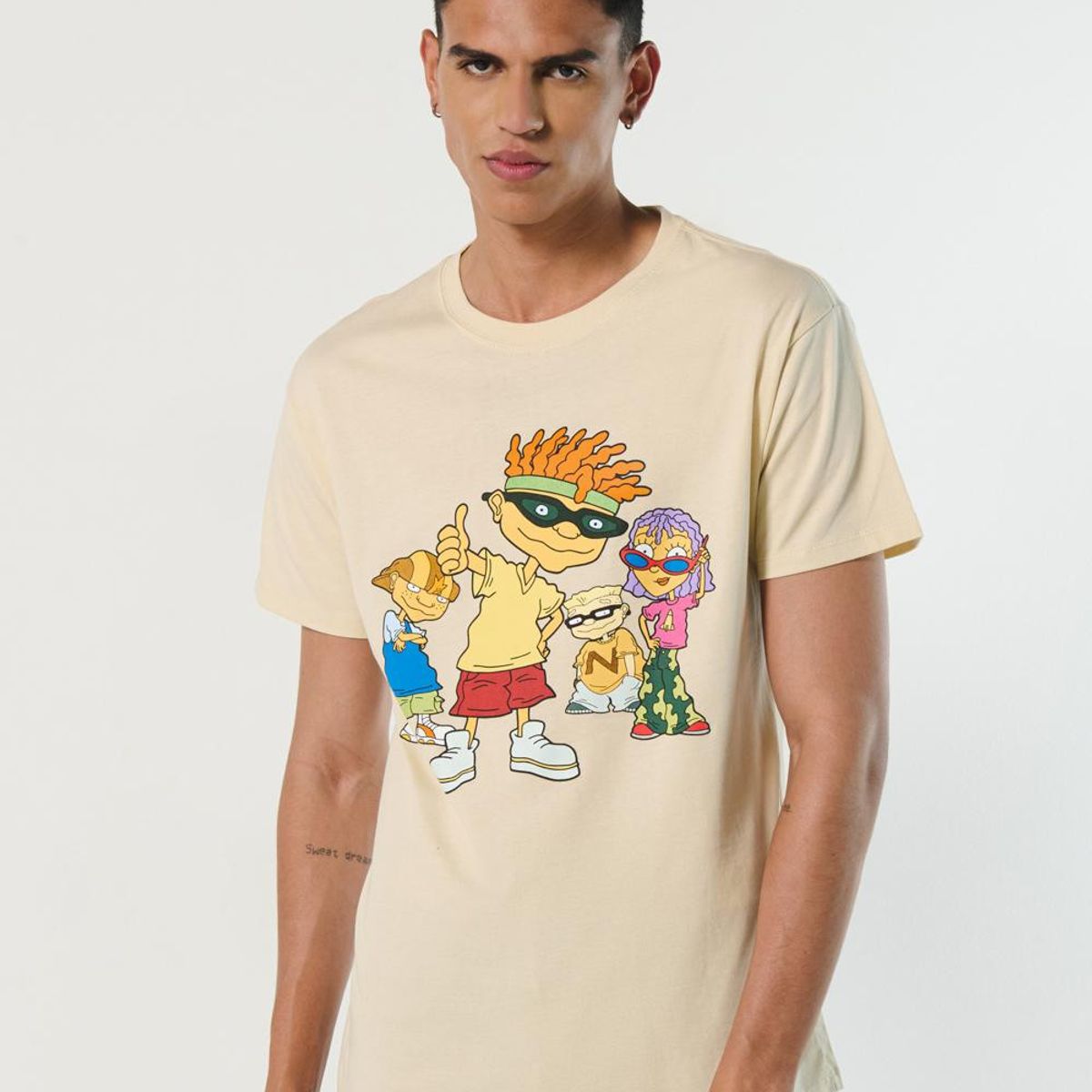 KOAJ - KOAJ Camiseta kaki manga corta con diseño de Rocket Power Hombre