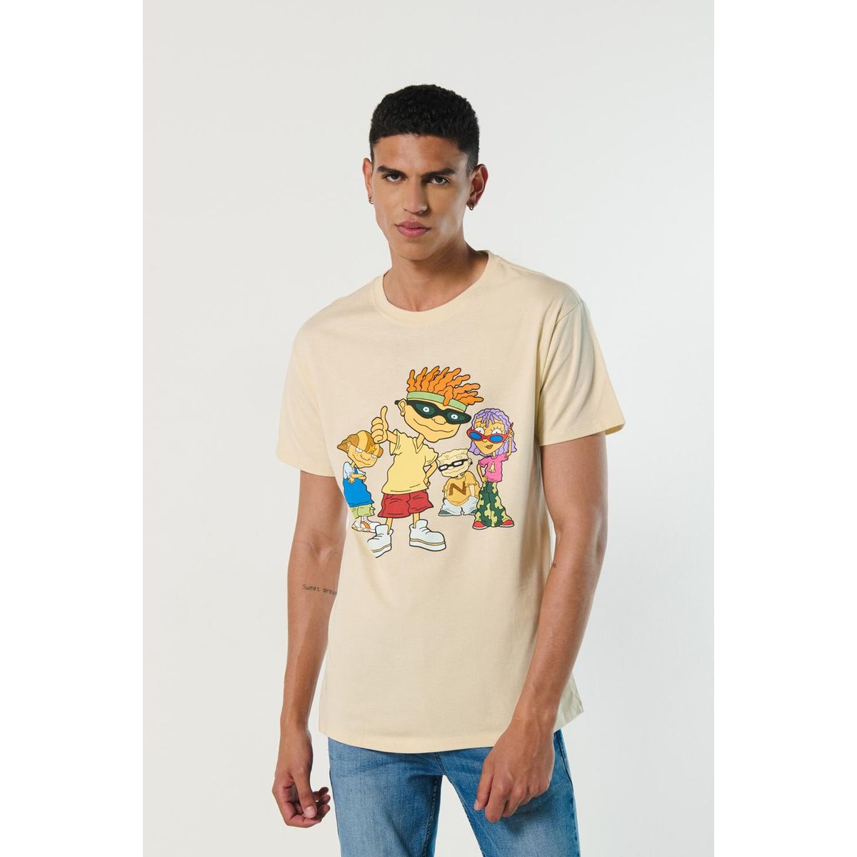 KOAJ - KOAJ Camiseta kaki manga corta con diseño de Rocket Power Hombre
