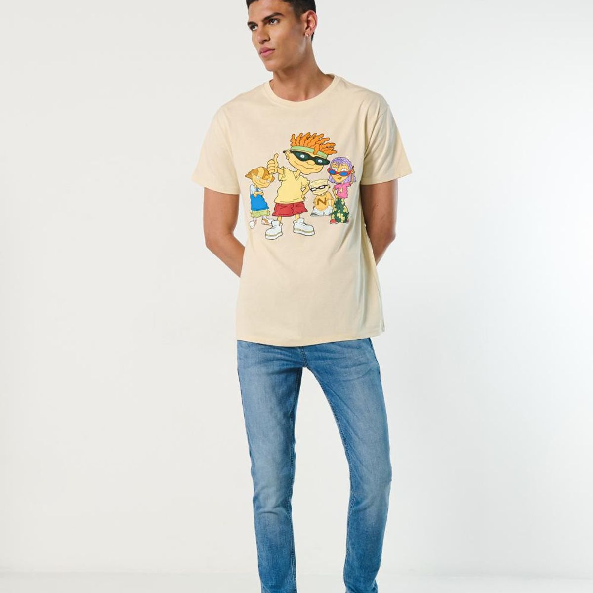 KOAJ - KOAJ Camiseta kaki manga corta con diseño de Rocket Power Hombre