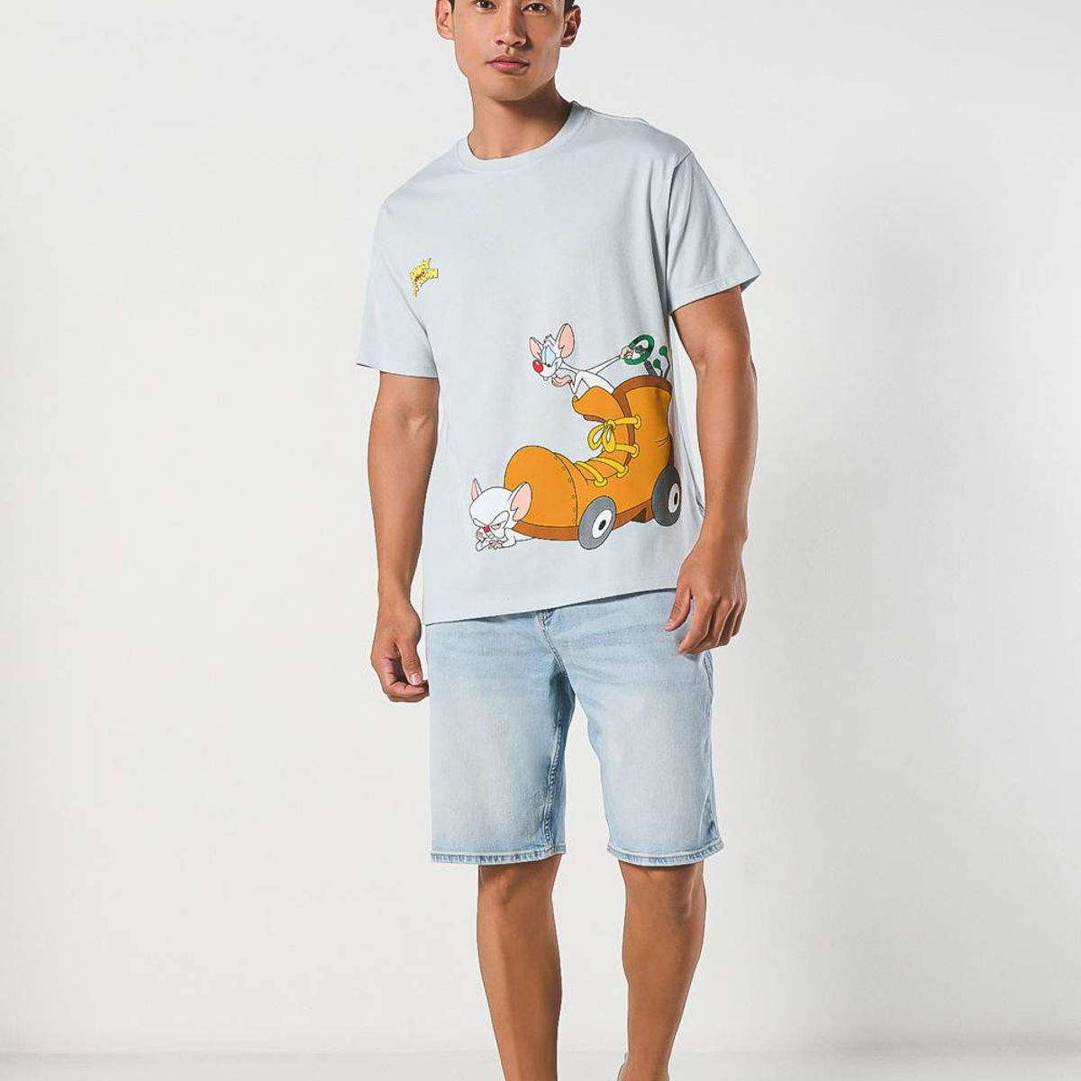 KOAJ - KOAJ Camiseta de Pinky y Cerebro azul clara con manga corta Hombre