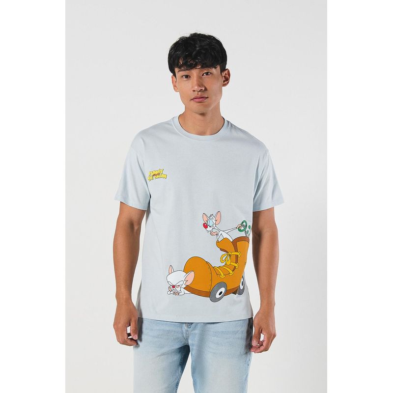 KOAJ - KOAJ Camiseta de Pinky y Cerebro azul clara con manga corta HOMBRE