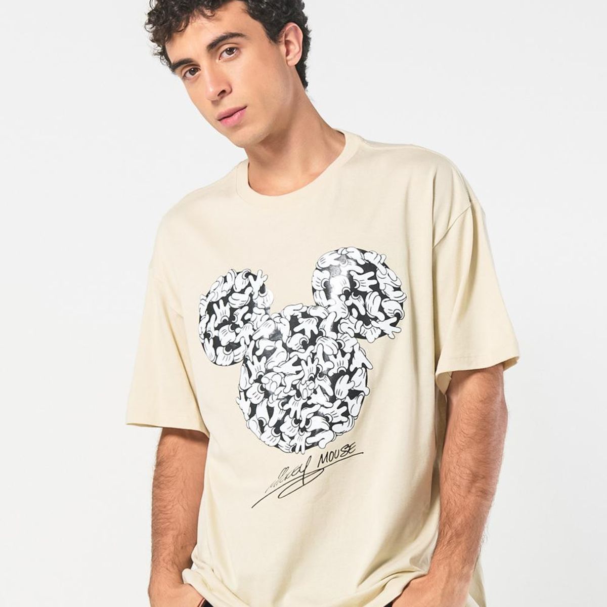 KOAJ - KOAJ Camiseta kaki oversize manga corta con arte de Mickey Hombre