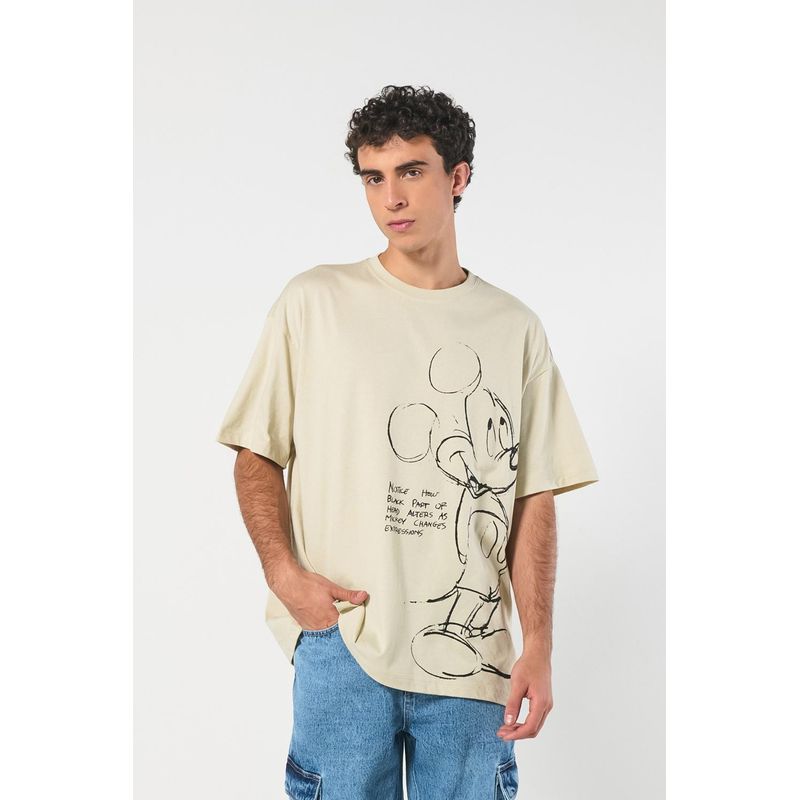 KOAJ - KOAJ Camiseta kaki oversize de Mickey con cuello redondo