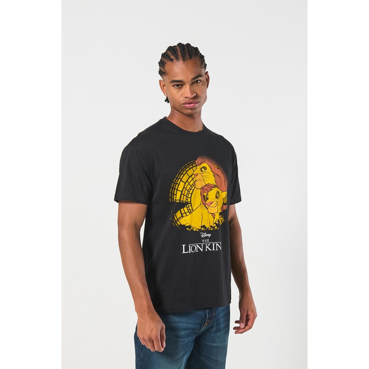KOAJ - KOAJ Camiseta negra manga corta con diseño del Rey León Hombre