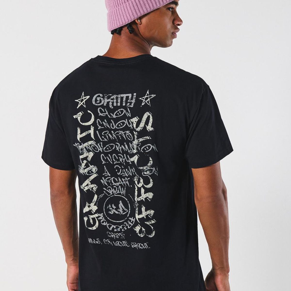 KOAJ - KOAJ Camiseta con diseño artístico urbano unicolor y manga c Hombre