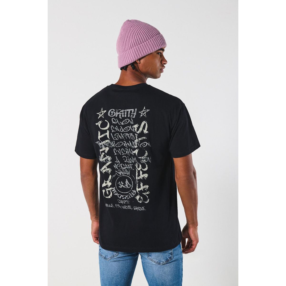 KOAJ - KOAJ Camiseta con diseño artístico urbano unicolor y manga c Hombre