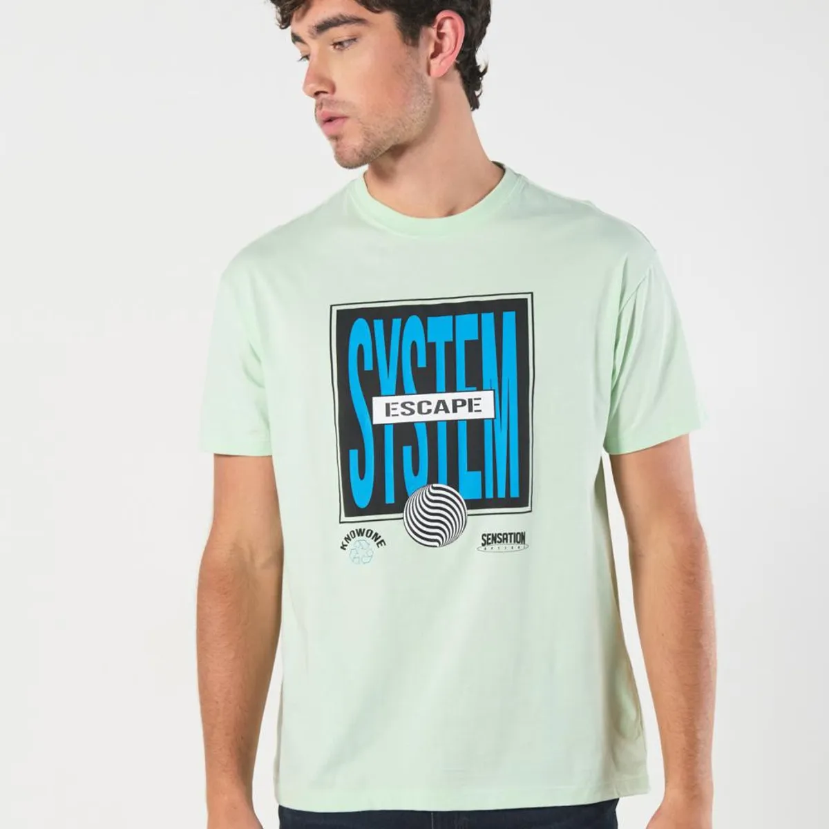 KOAJ - KOAJ Camiseta unicolor en algodón manga corta con arte futu Hombre