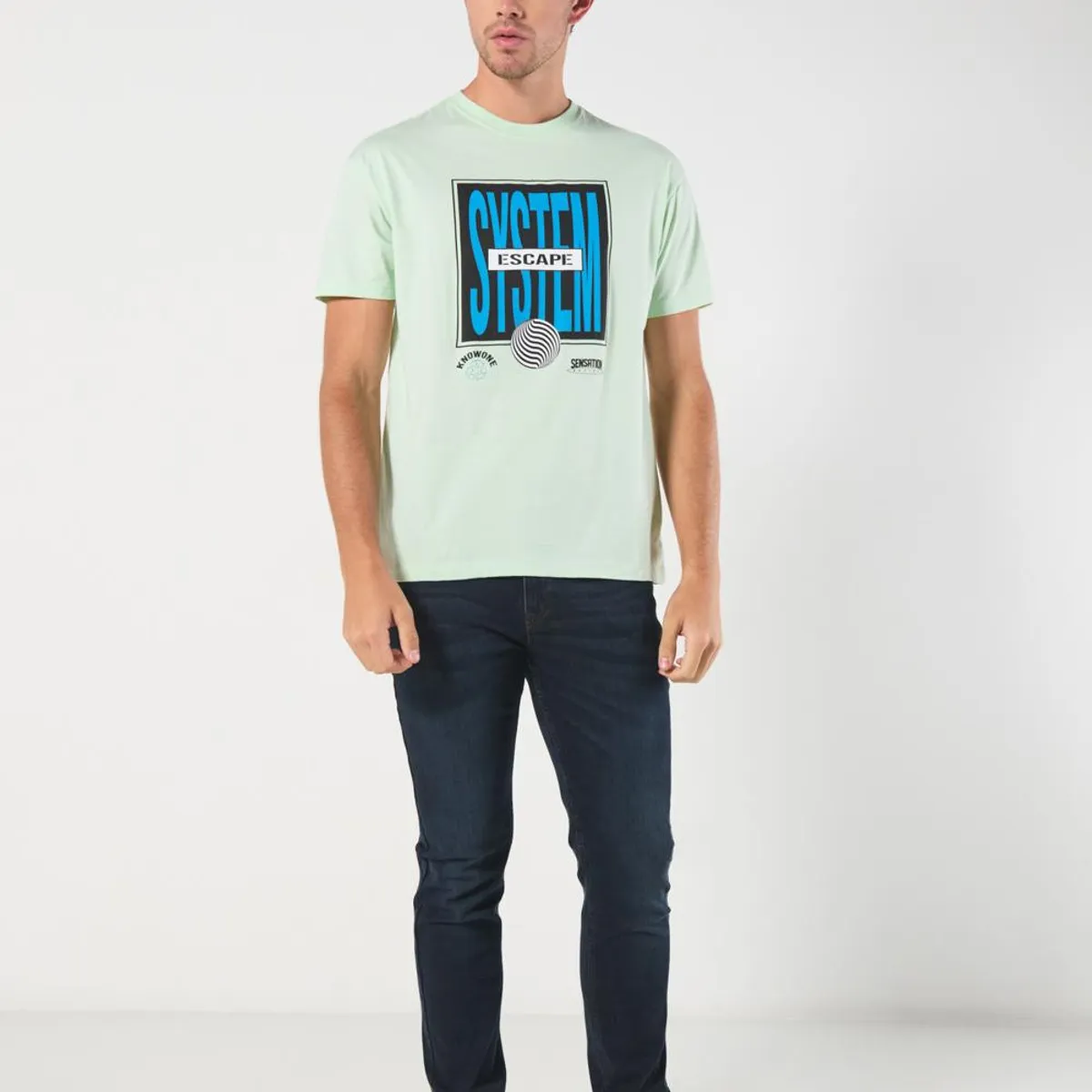 KOAJ - KOAJ Camiseta unicolor en algodón manga corta con arte futu Hombre