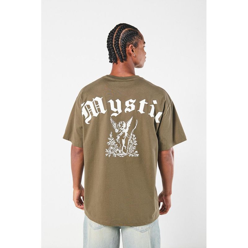 KOAJ - KOAJ Camiseta verde manga corta oversize con diseño místico HOMBRE