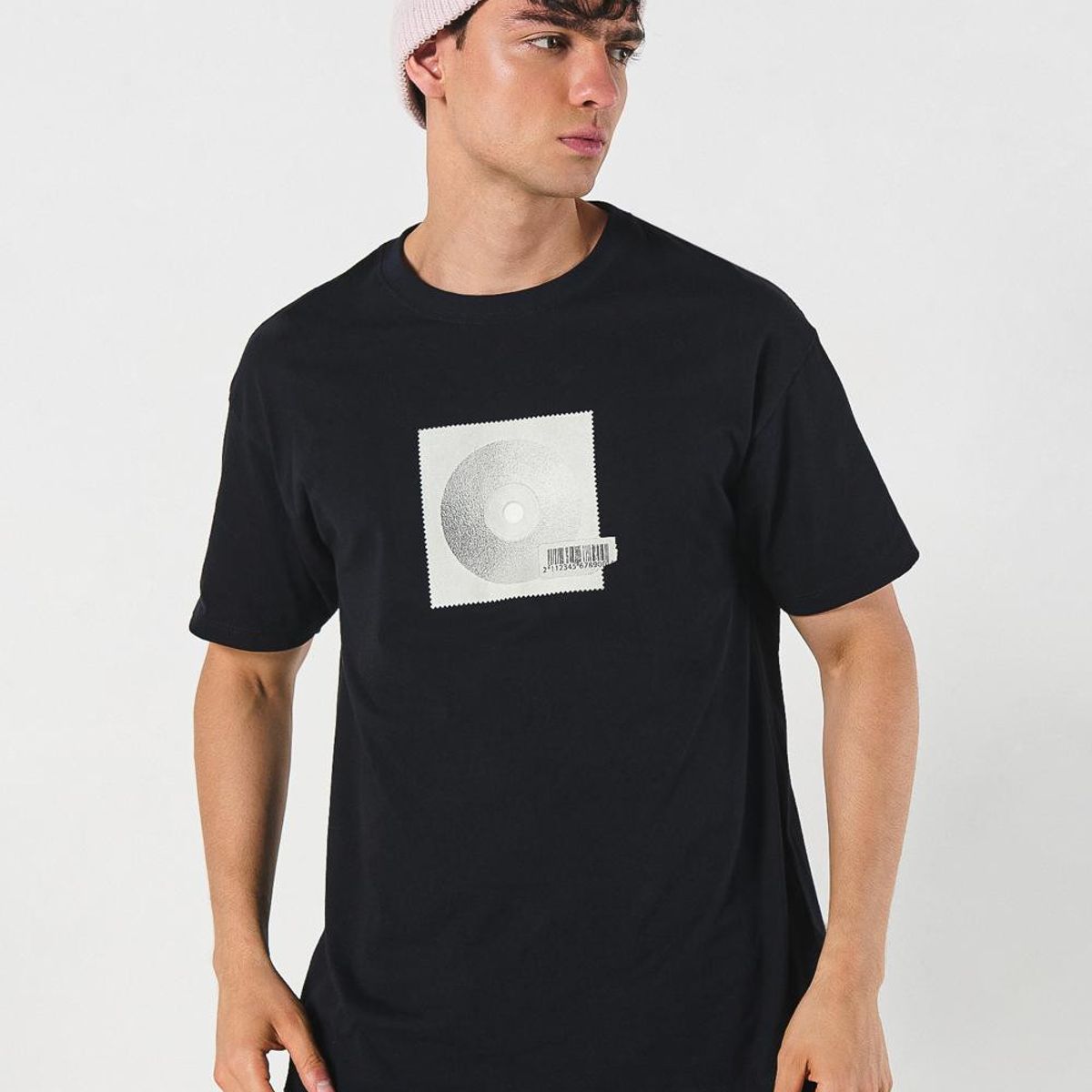 KOAJ - KOAJ Camiseta unicolor manga corta con diseño de disco Hombre