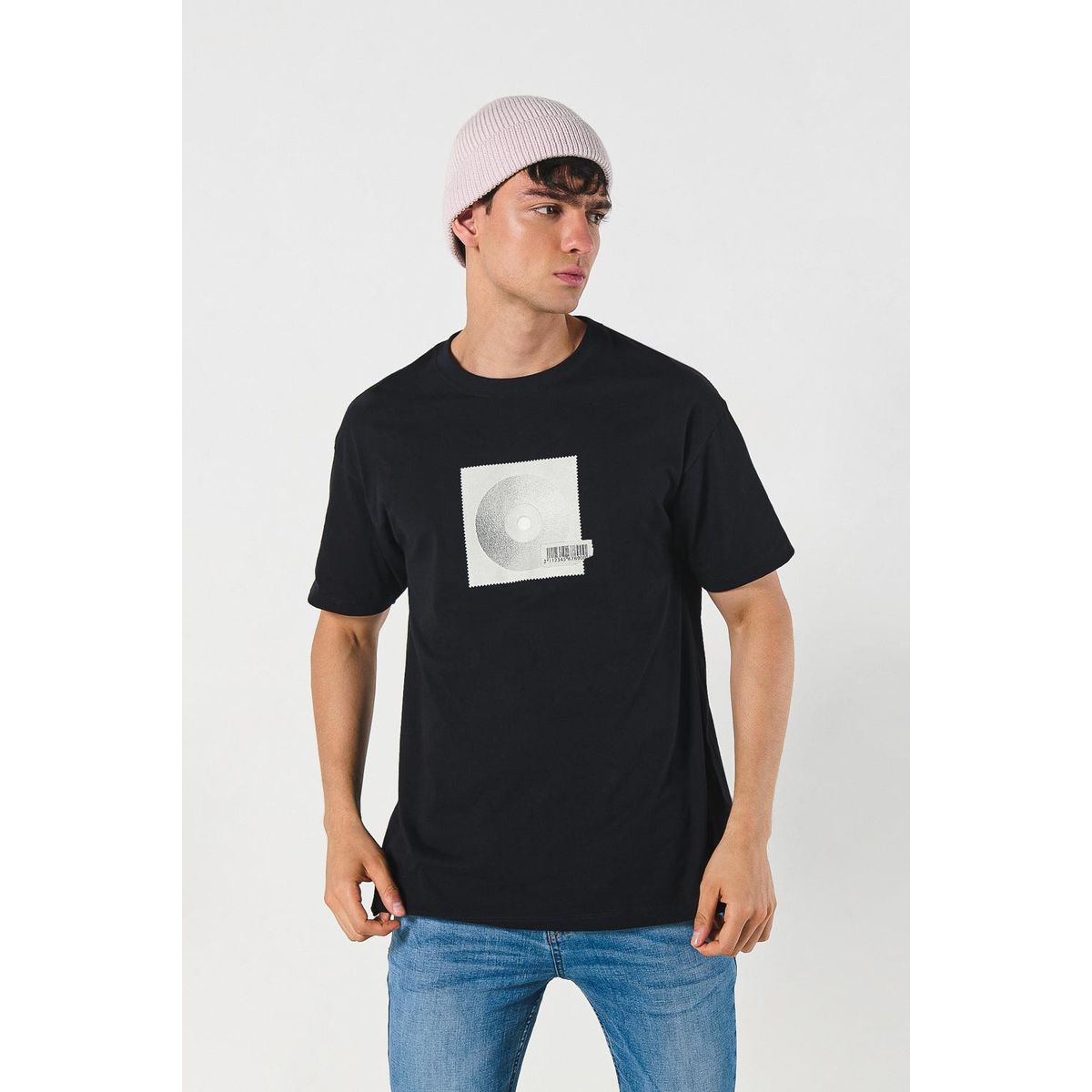 KOAJ - KOAJ Camiseta unicolor manga corta con diseño de disco Hombre