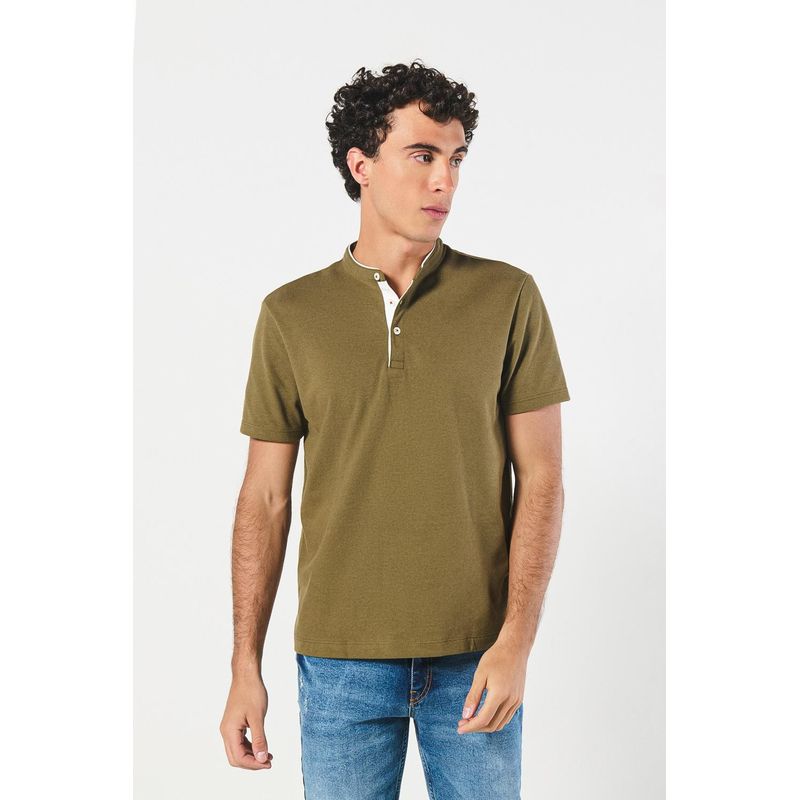 KOAJ - KOAJ Camiseta Polo tela con textura unicolor con cuello neru y HOMBRE
