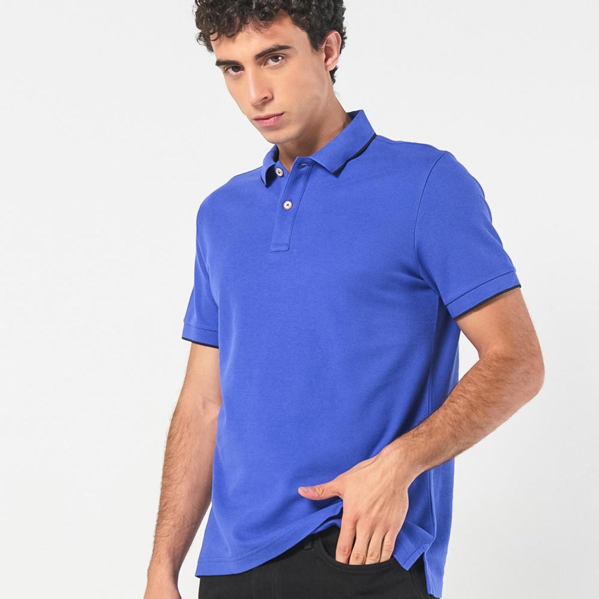 KOAJ - KOAJ Camiseta unicolor tipo polo con aberturas y manga cort Hombre