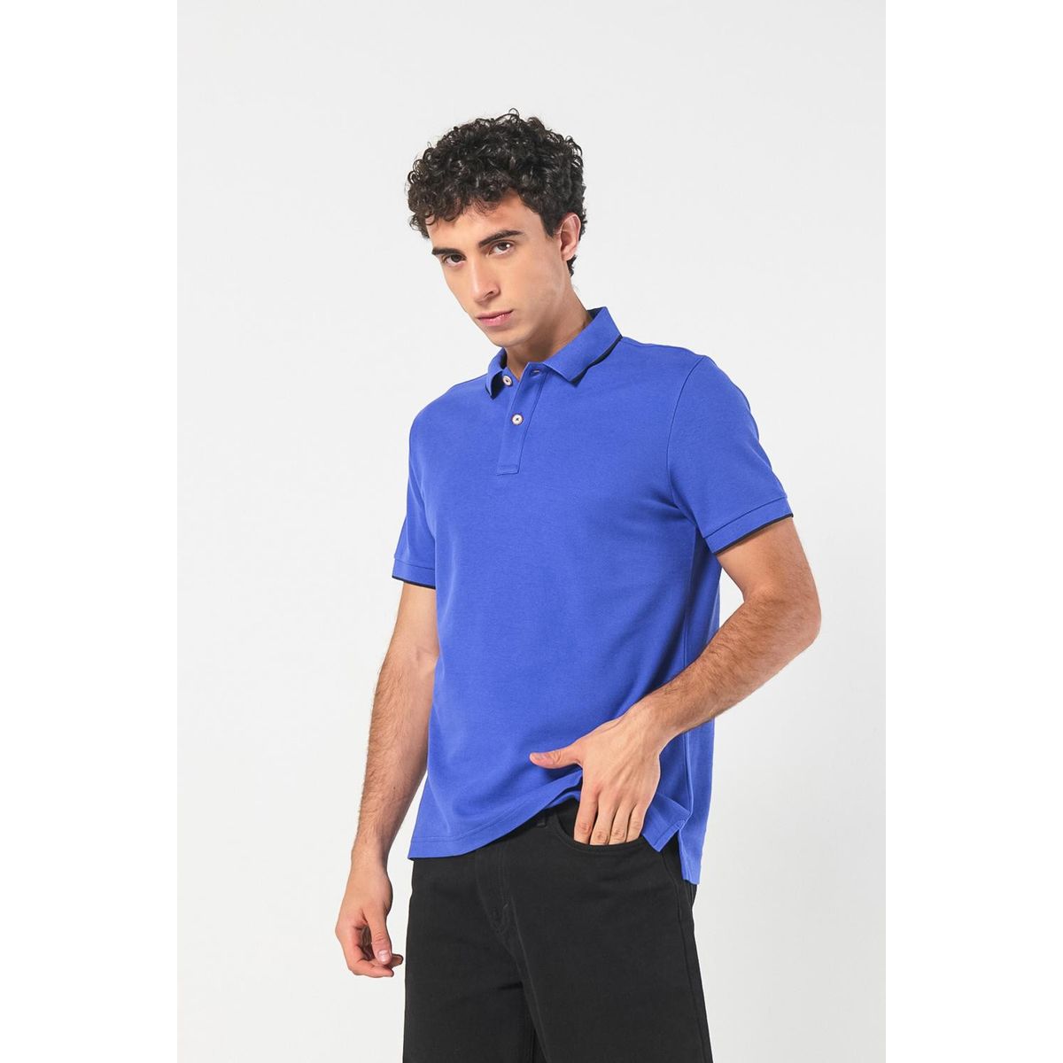KOAJ - KOAJ Camiseta unicolor tipo polo con aberturas y manga cort Hombre