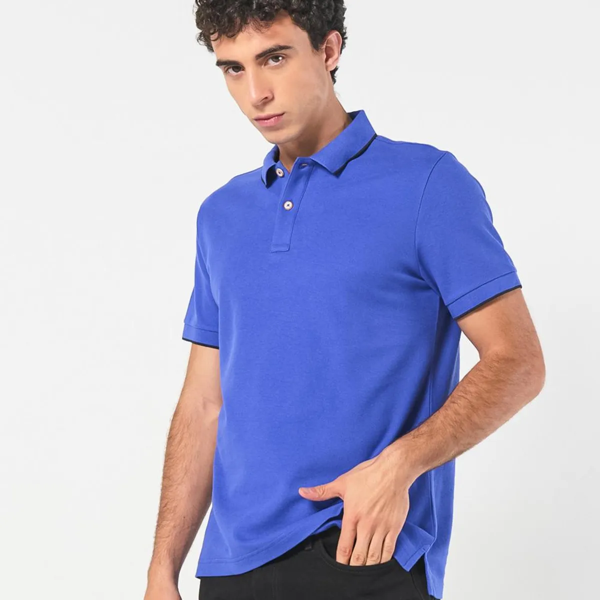 KOAJ - KOAJ Camiseta unicolor tipo polo con aberturas y manga cort Hombre