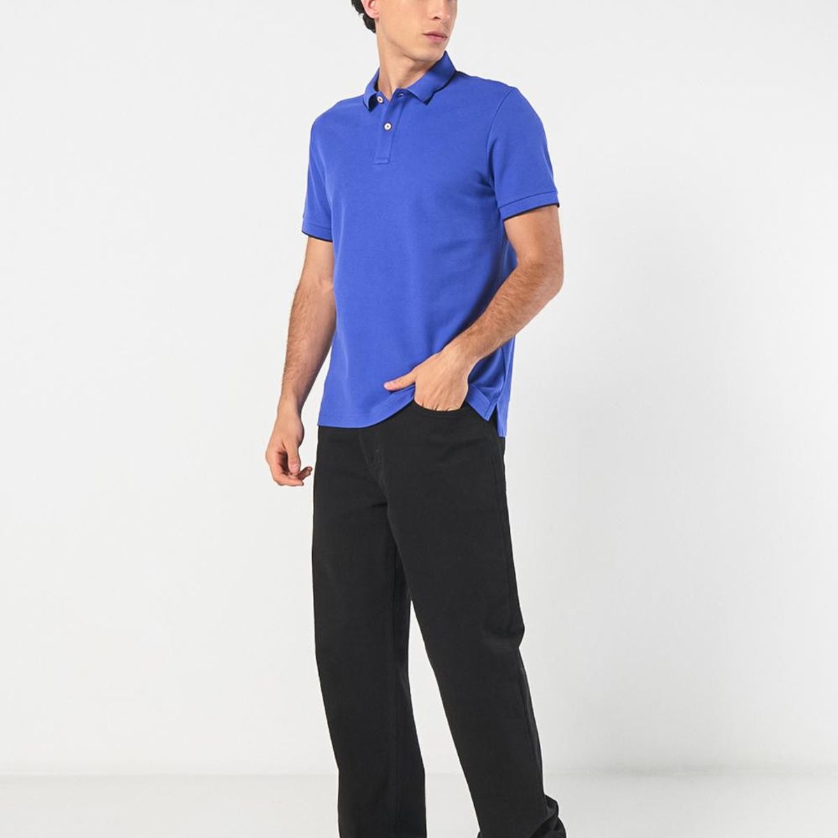 KOAJ - KOAJ Camiseta unicolor tipo polo con aberturas y manga cort Hombre