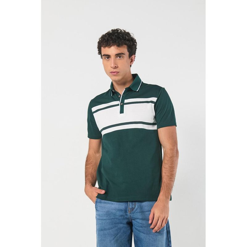 KOAJ - KOAJ Camiseta polo verde oscura con franjas blancas y manga co HOMBRE