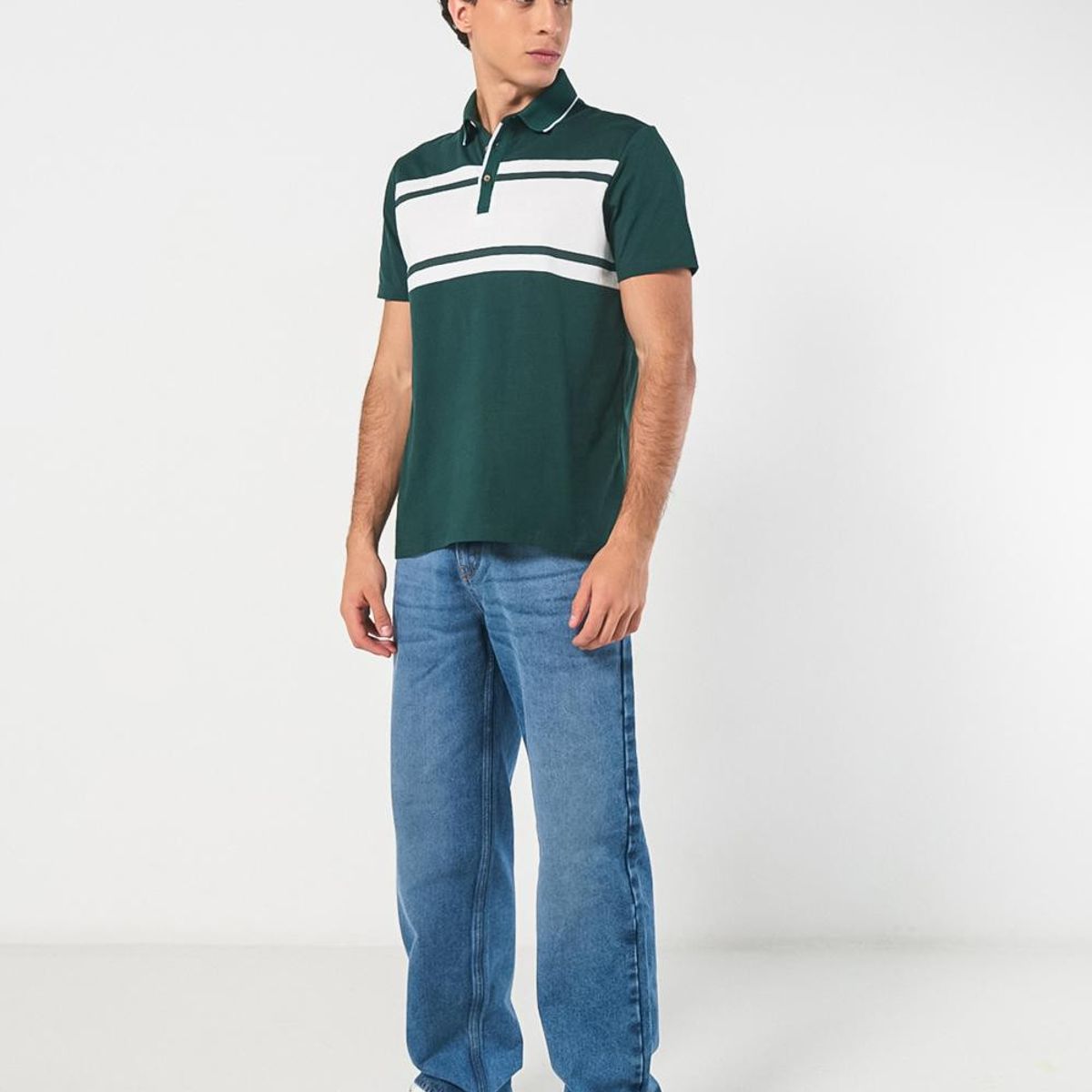 KOAJ - KOAJ Camiseta polo verde oscura con franjas blancas y manga  Hombre