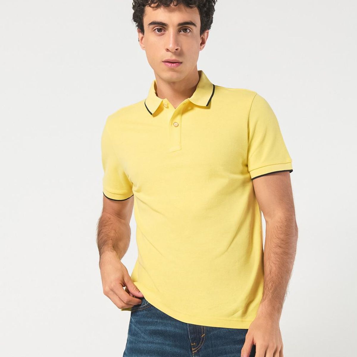 KOAJ - KOAJ Camiseta unicolor tipo polo con aberturas y manga corta Hombre