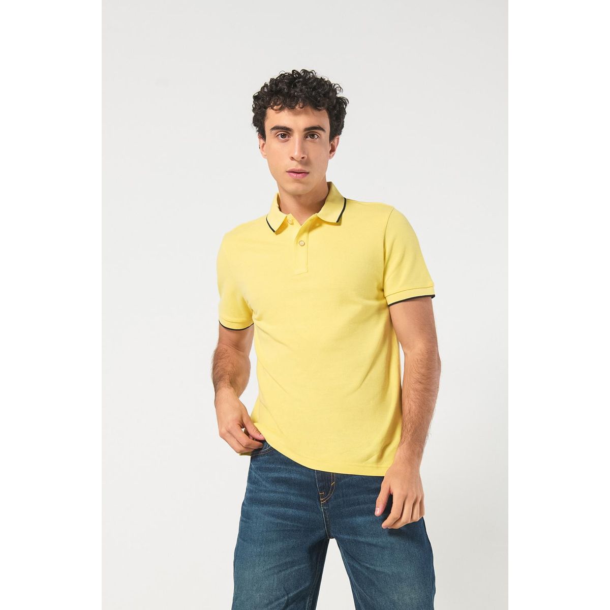 KOAJ - KOAJ Camiseta unicolor tipo polo con aberturas y manga corta Hombre