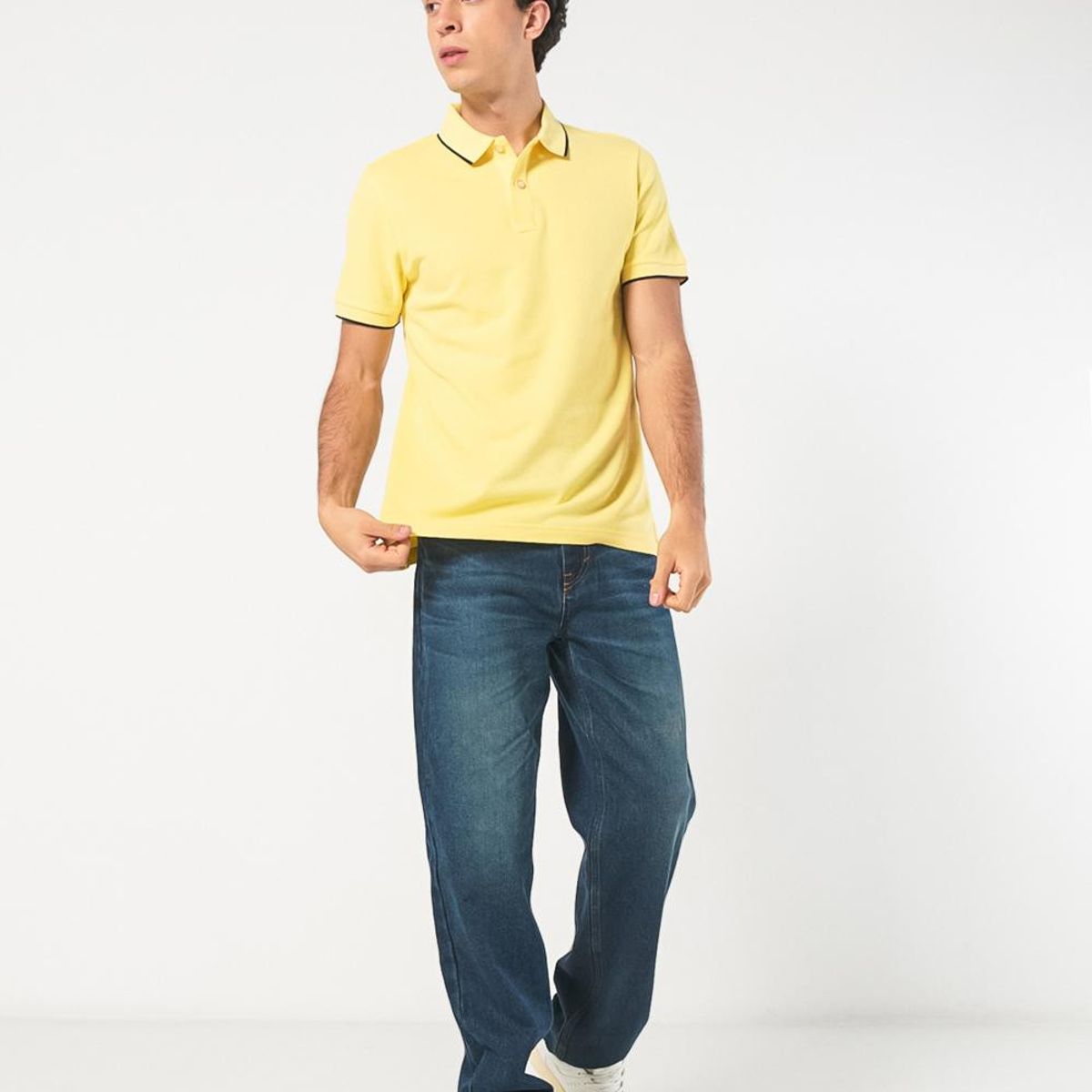 KOAJ - KOAJ Camiseta unicolor tipo polo con aberturas y manga corta Hombre