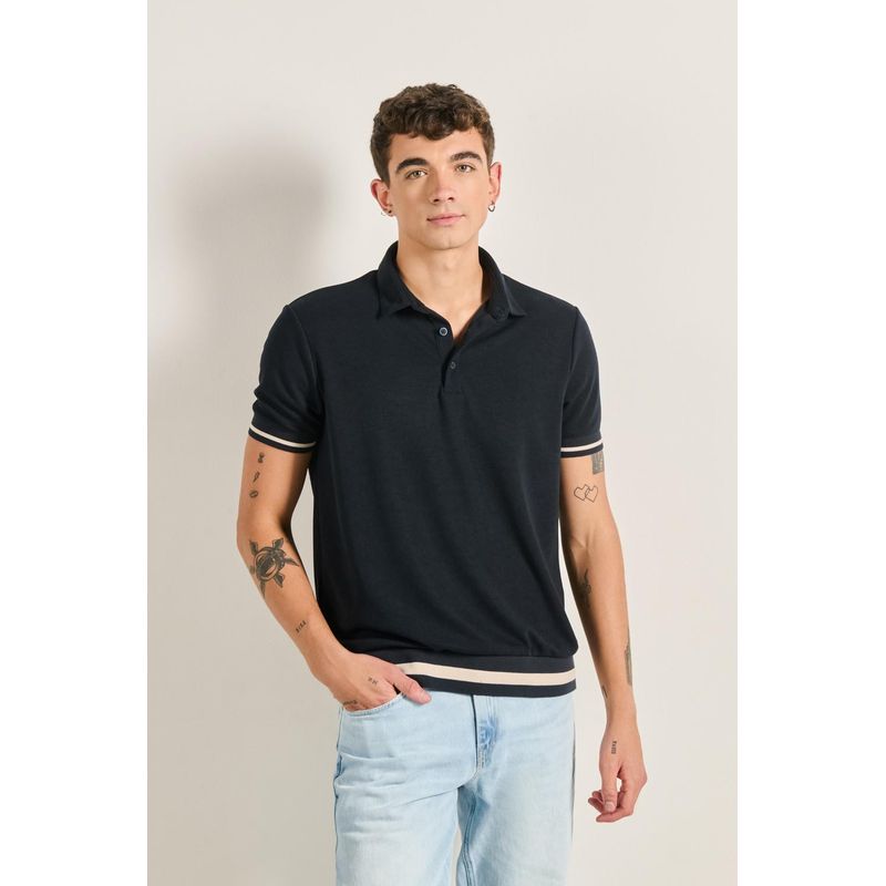 KOAJ - KOAJ Camiseta polo azul intensa con líneas en contraste HOMBRE