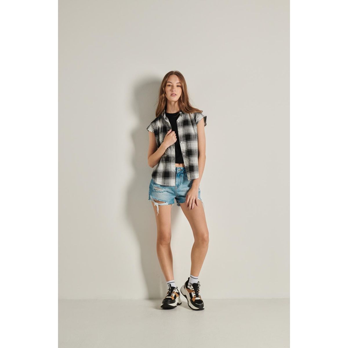 KOAJ - KOAJ Blusa manga corta unicolor para mujer cuenta con cuello Mujer