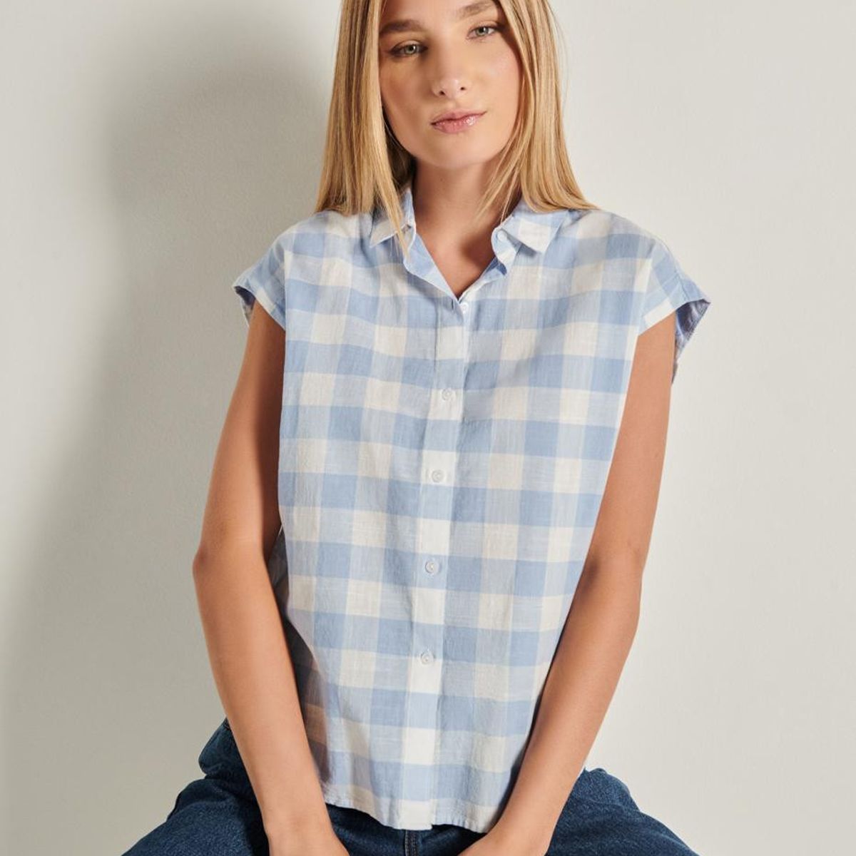 KOAJ - KOAJ Blusa manga corta unicolor para mujer cuenta con cuello Mujer