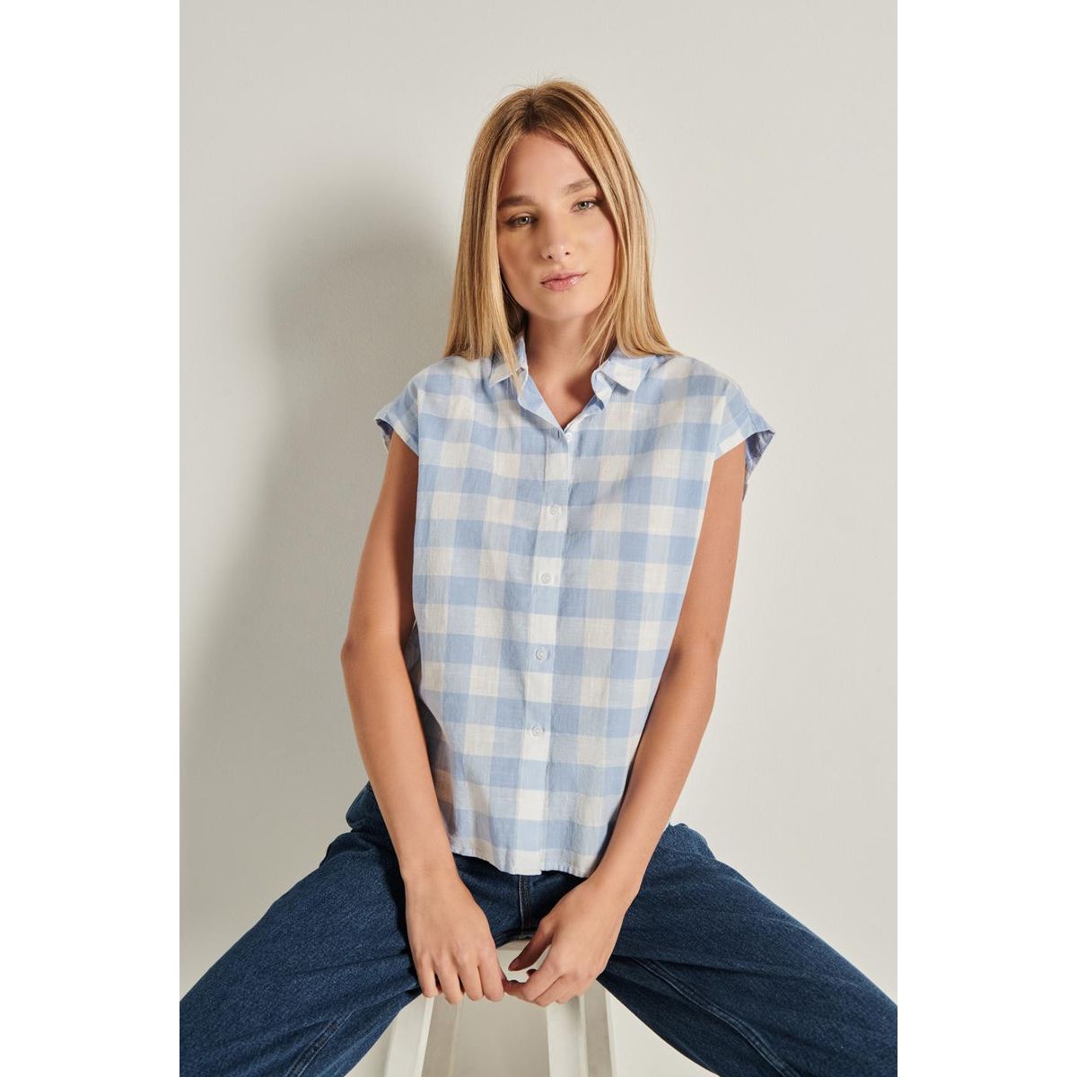 KOAJ - KOAJ Blusa manga corta unicolor para mujer cuenta con cuello Mujer