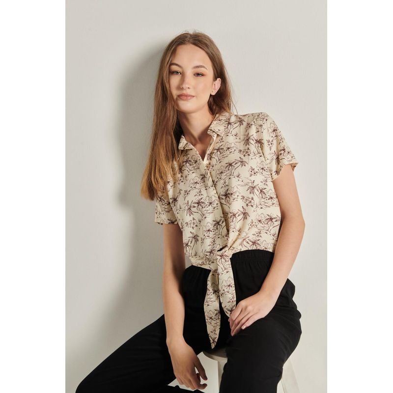 KOAJ - KOAJ Blusa con cuello camisero frentes con extensión para anud MUJER