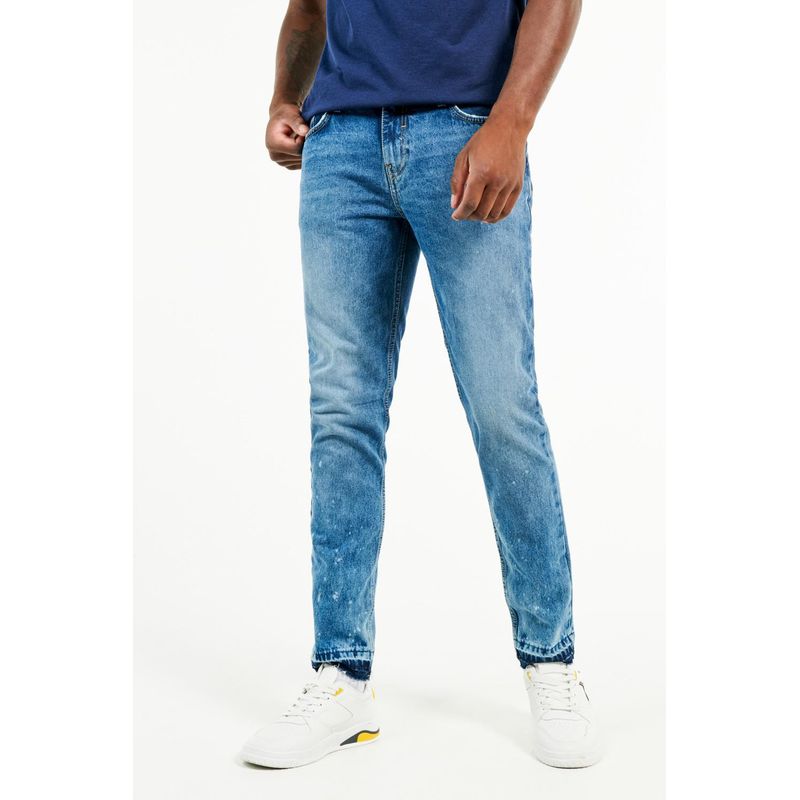 KOAJ - KOAJ Jean skinny tiro bajo azul oscuro con manchas en láser HOMBRE