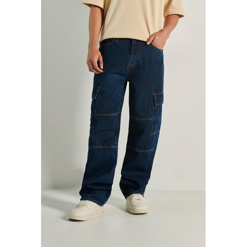 KOAJ - KOAJ Pantalón Jean Cargo masculino bota recta lavado azul oscu HOMBRE
