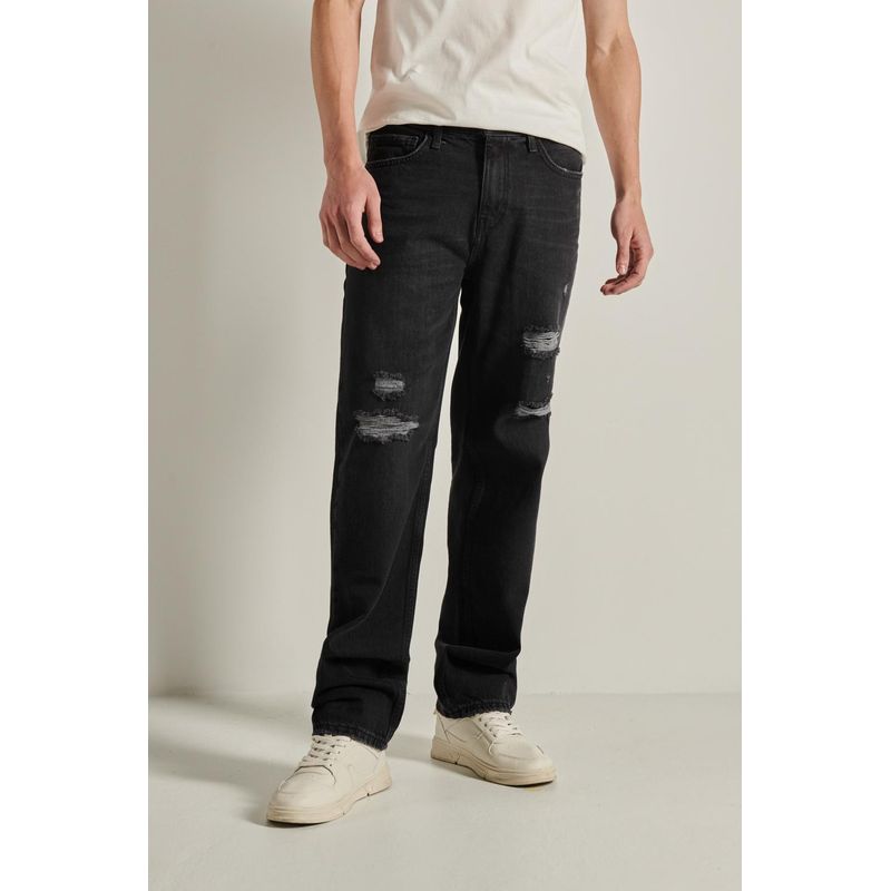 KOAJ - KOAJ Jean 90´S tiro medio negro con bota recta y rotos en fren HOMBRE