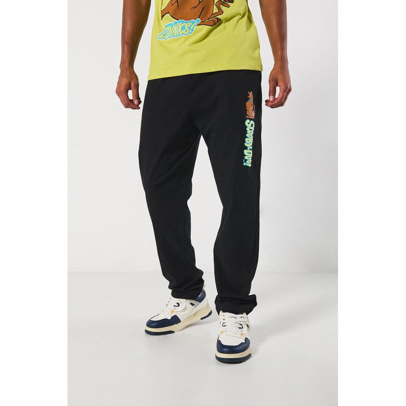 KOAJ - KOAJ Pantalón jogger negro con diseño de Scooby-Doo y bota rec HOMBRE