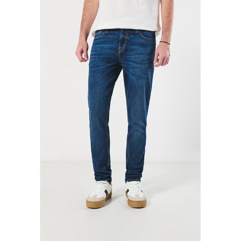 KOAJ - KOAJ Jean azul oscuro slim con desgastes sutiles y tiro bajo HOMBRE