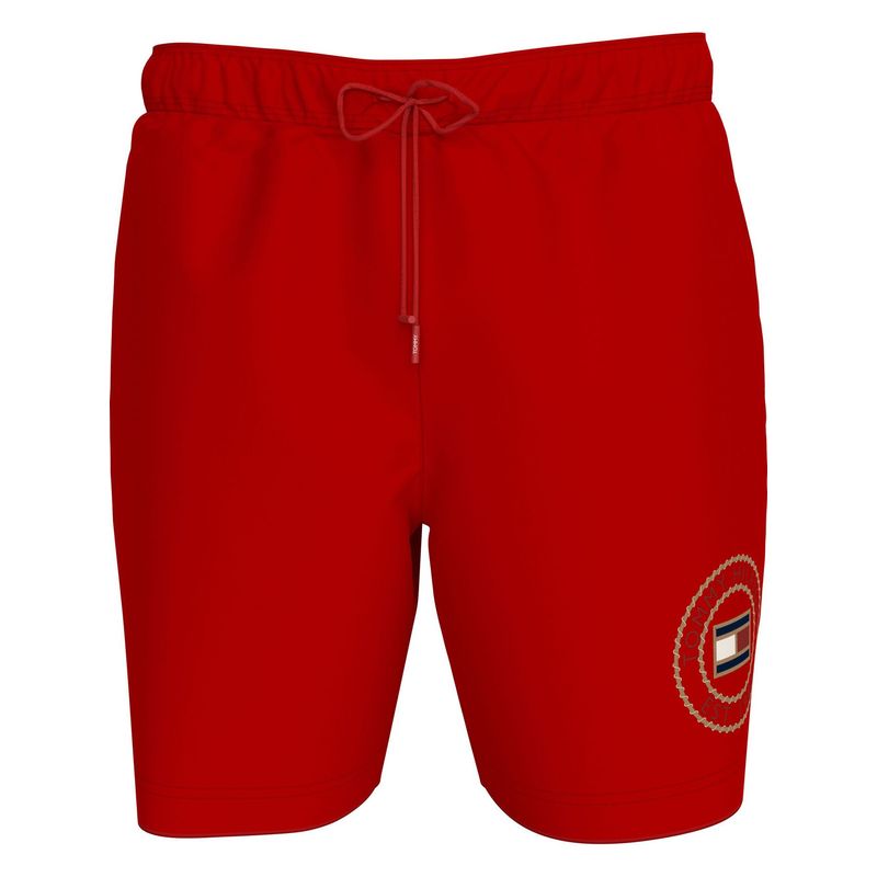 TOMMY HILFIGER - Pantaloneta rojo de baño largo con logo y cordón en la cintura Tommy Hilfiger