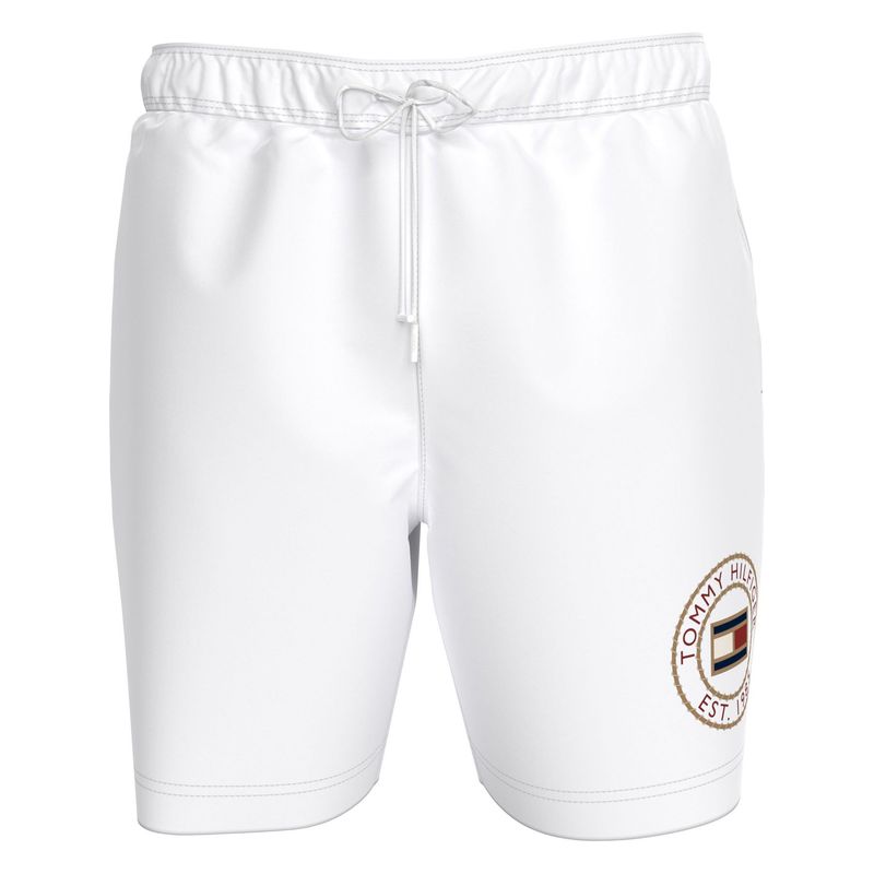 TOMMY HILFIGER - Pantaloneta De Baño Blanca Larga Con Logo Y Cordón En La Cintura Tommy Hilfiger