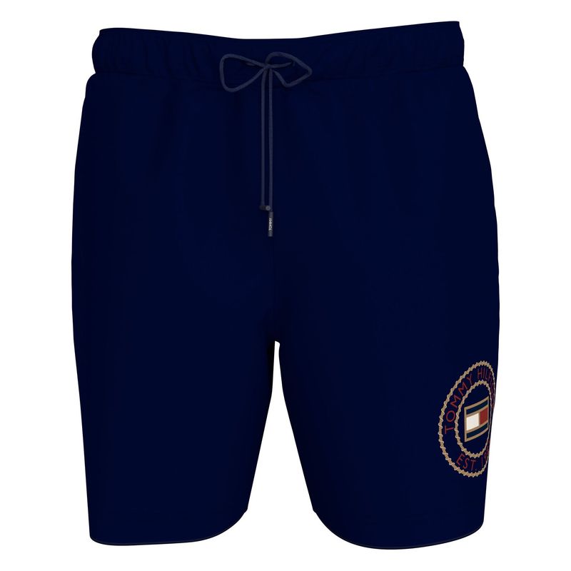 TOMMY HILFIGER - Pantaloneta azul de baño largo con logo y cordón en la cintura Tommy Hilfiger