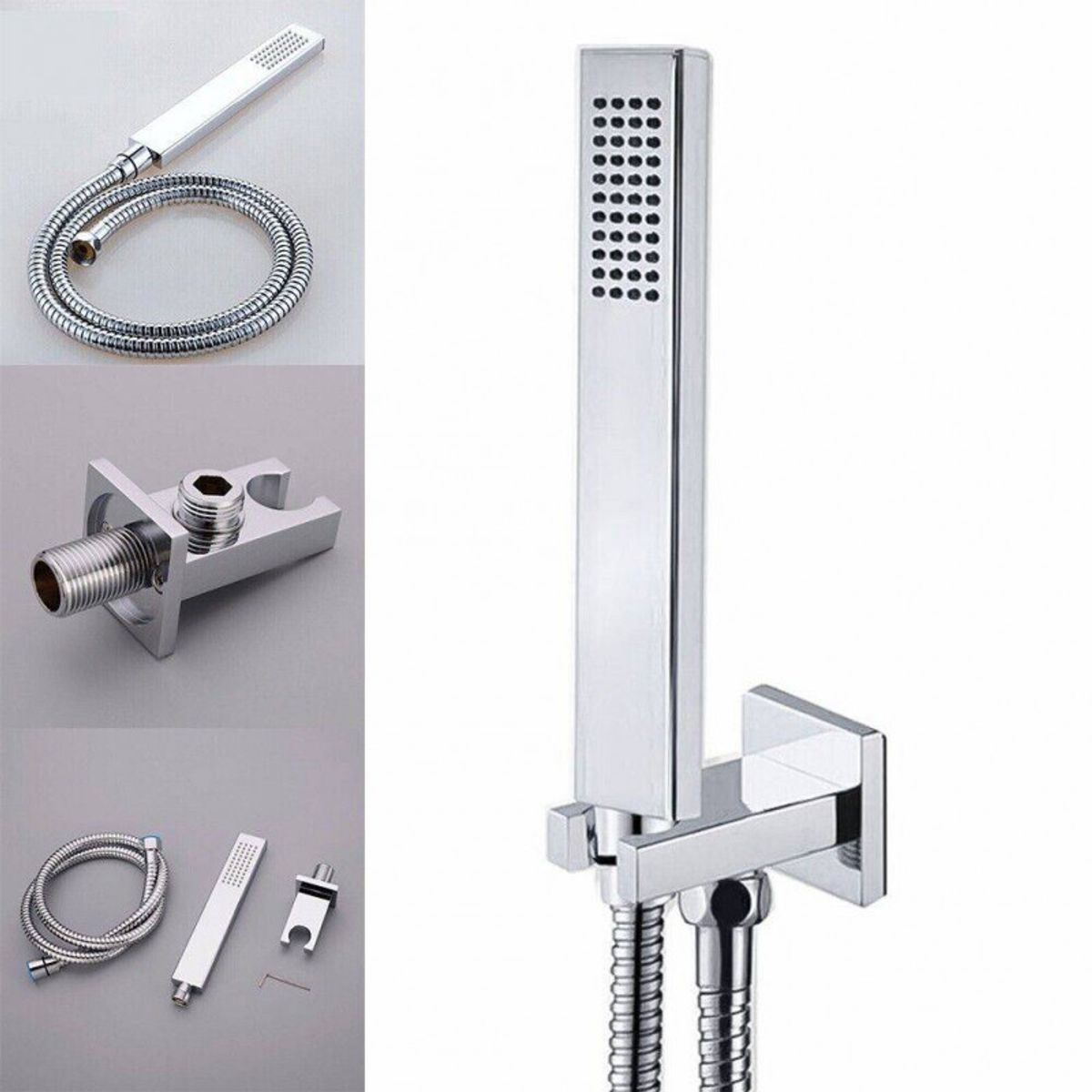 GENERICO - Teleducha Con Soporte Conector Rosca Pared Chrome Metal Tm