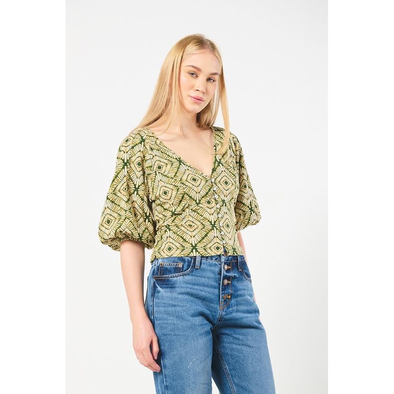 KOAJ - KOAJ BLUSA EN ALGODON RAYON/ESTAMPADO/ ESCOTE V MANGA AGLOBADA MUJER