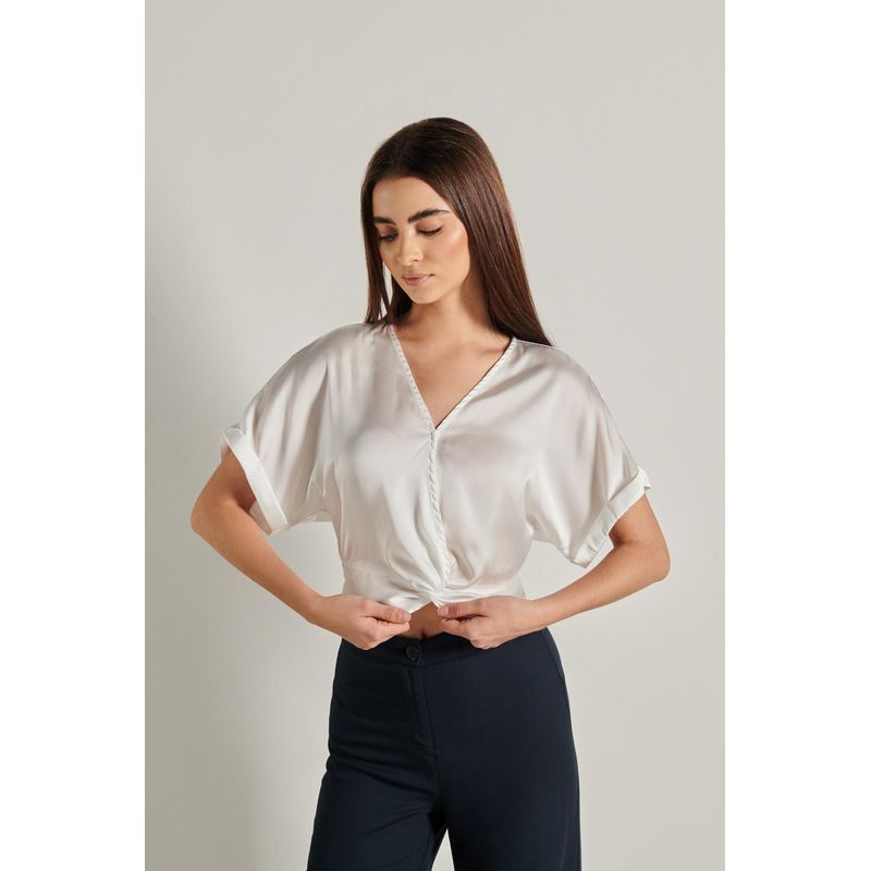 KOAJ - KOAJ Blusa unicolor en satín con nudo delantero y manga corta MUJER