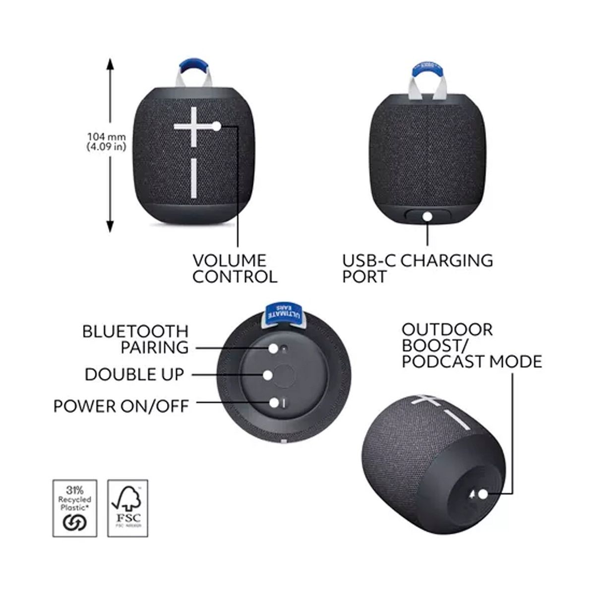 LOGITECH - Parlante Ultimate Ears Wonderboom 4 Bluetooth Negro