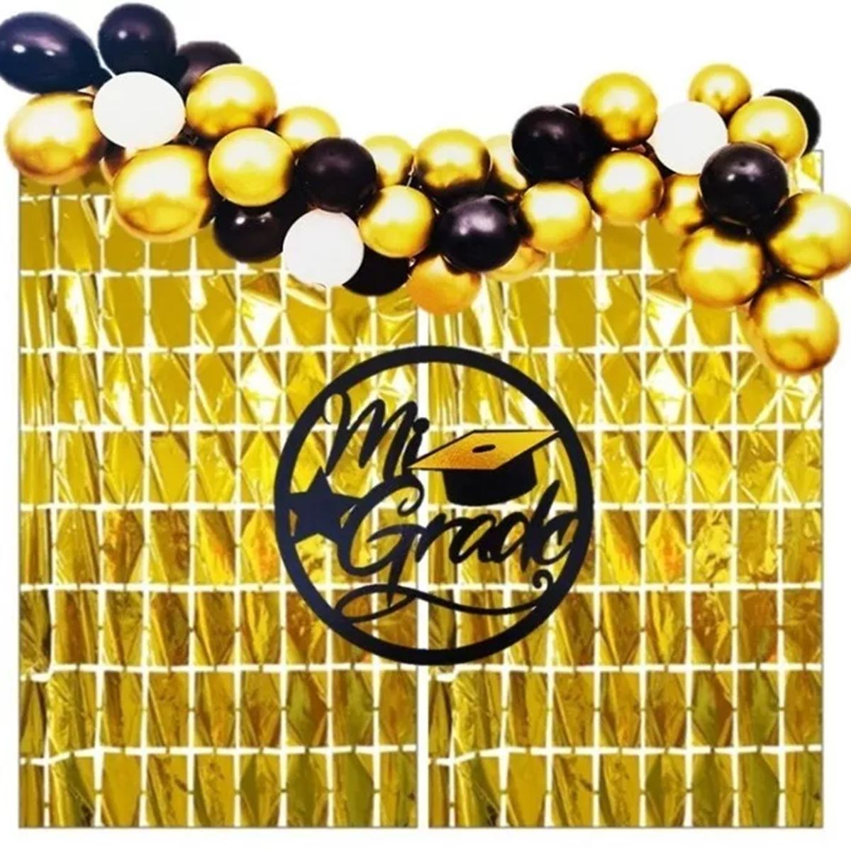 GENERICO - Kit Decoración Grado Colegio Dorado Globos Topper Cortina
