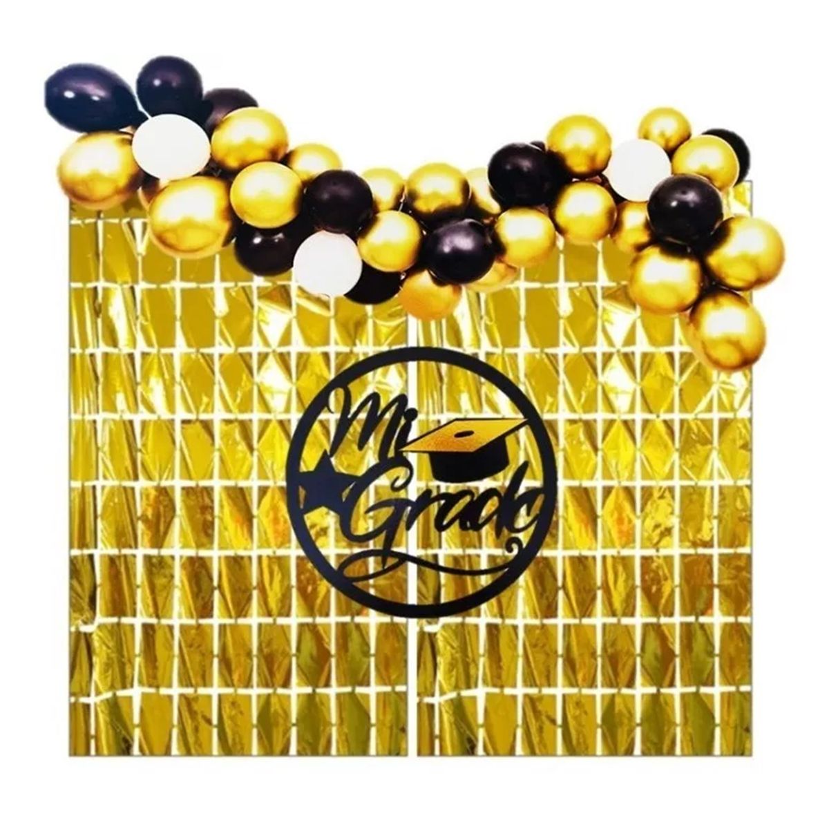 GENERICO - Kit Decoración Grado Colegio Dorado Globos Topper Cortina